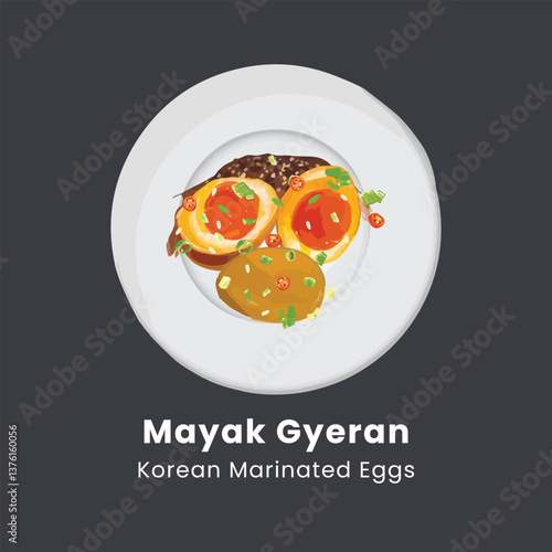 Vector illustration of Mayak Gyeran korean marinated eggs with soy sauce