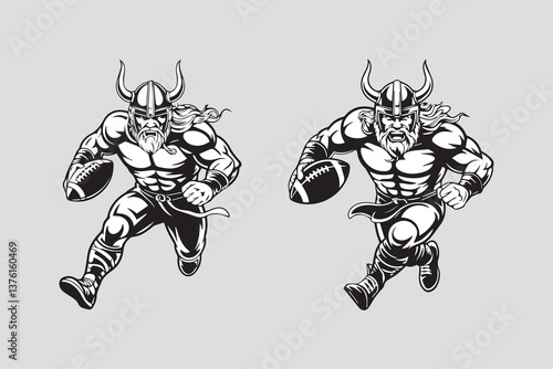viking  football sports Black and White Vector