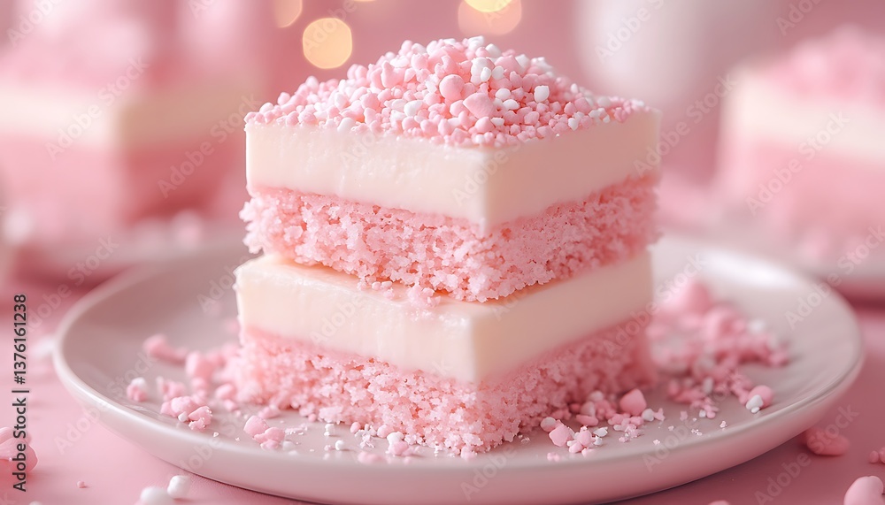Pink layered dessert squares. Pink layered dessert squares.