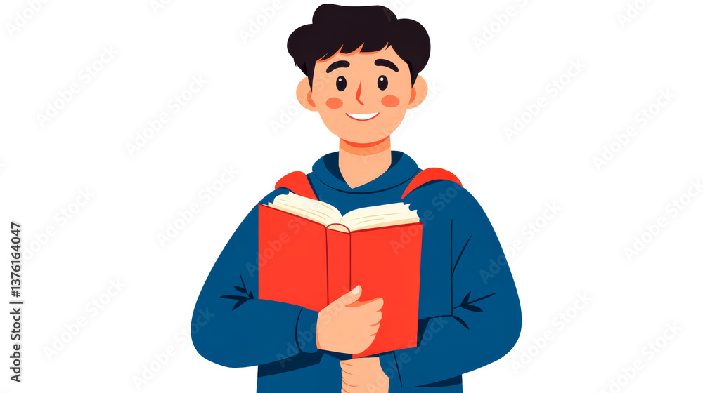 Student boy reading textbook illustration, student with book, cut out transparent Student boy reading textbook illustration, student with book, cut out transparent