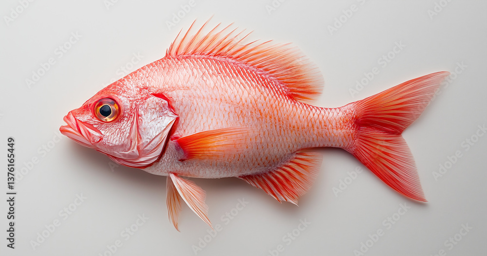 Obraz premium Vibrant Red Fish with Detailed Scales and Fin Texture on a White Background