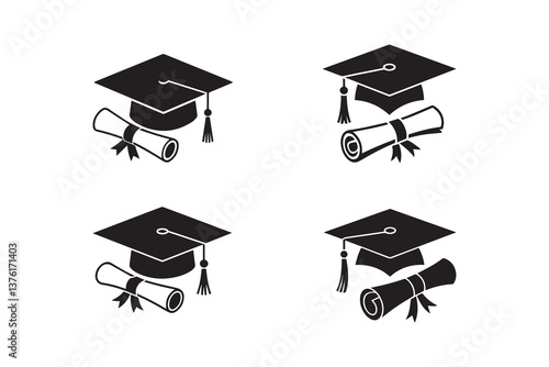 graduation cap Black and White Vector