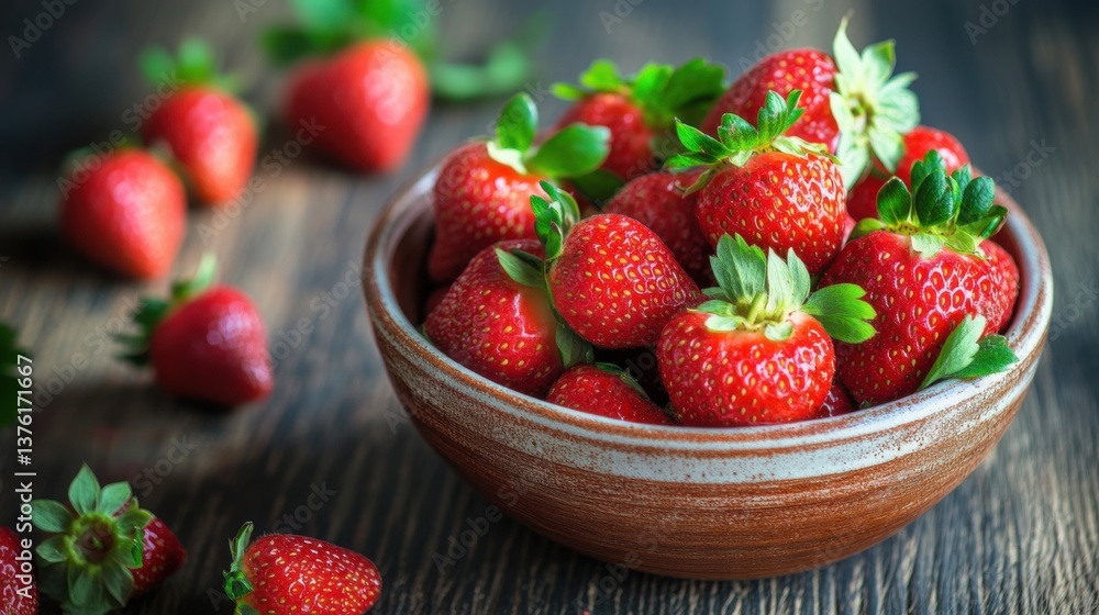 custom made wallpaper toronto digitalFresh ripe strawberries in a rustic bowl on a wooden table with scattered berries around