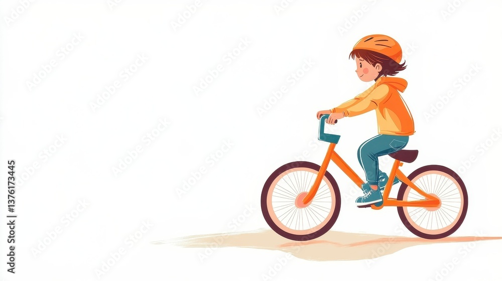 Fototapeta premium child riding a bike on white illustration