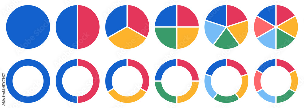 Colorful Pie Chart and Donut Chart Infographic Set Colorful Pie Chart and Donut Chart Infographic Set