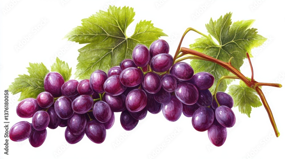 Fototapeta premium High-resolution grape brunch isolated on white. background, illustration