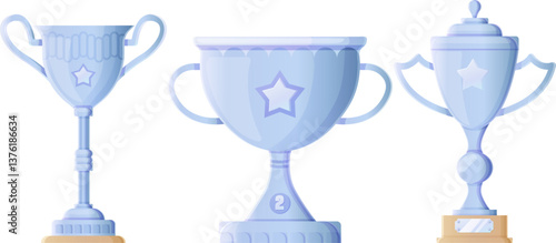 Silver trophy designs featuring star motifs and elegant bases.