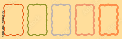 Zig zag wavy edge rectangle frame or border shapes set. Vector jagged geometric rectangular. Abstract elements for template, stickers, promo material, web or social media design.