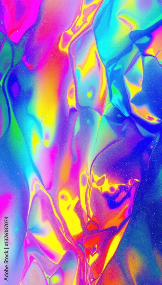 Obraz premium mesmerizing prismlight abstract background with iridescent rainbow foil texture, shifting like a holographic spectrum