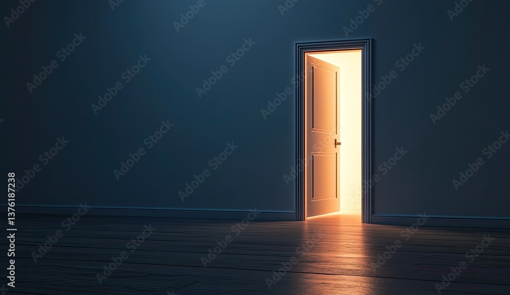Empty room with open door to bright light Empty room with open door to bright light