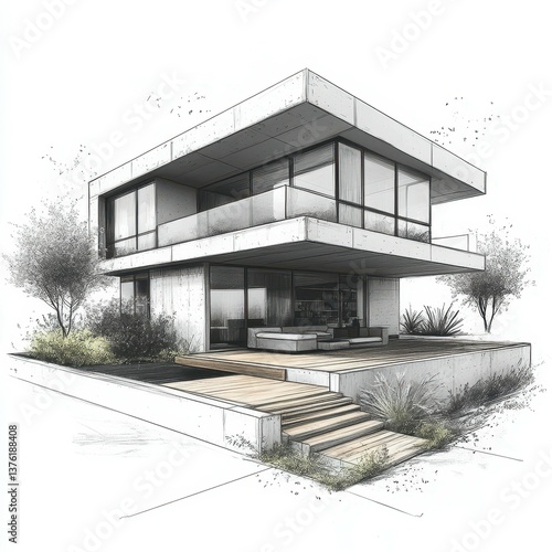 Modern residential building design with sleek lines and large windows in a contemporary style