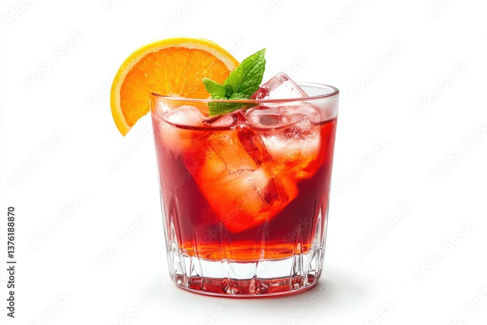 Refreshing Negroni Cocktail with Ice, Orange Slice, and Mint Garnish Refreshing Negroni Cocktail with Ice, Orange Slice, and Mint Garnish