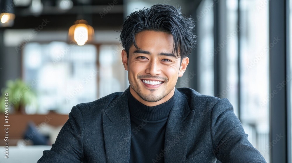 Fototapeta premium A young East Asian man in a modern undercut