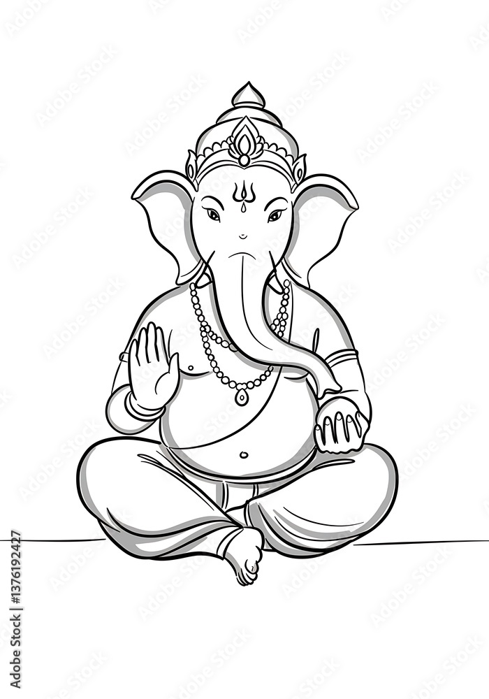 Fototapeta premium Ganesha Line Art Illustration Hindu God Peaceful Pose