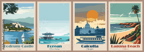 Vintage Travel Poster of Laguna Beach and California West Coast - Vector Illustration