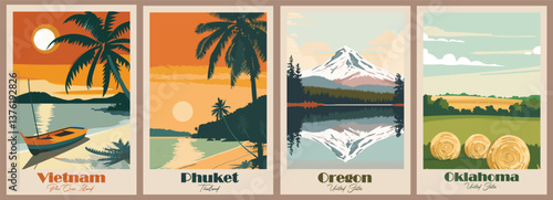 Vintage Travel Poster of Patong Beach, Phuket, Thailand - Vector Illustration