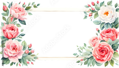 Watercolor Floral Frame with Blank Space , Elegant Botanical Border, Watercolor Floral border, Artistic Spring Floral Border – Delicate Watercolor Blossom Frame
