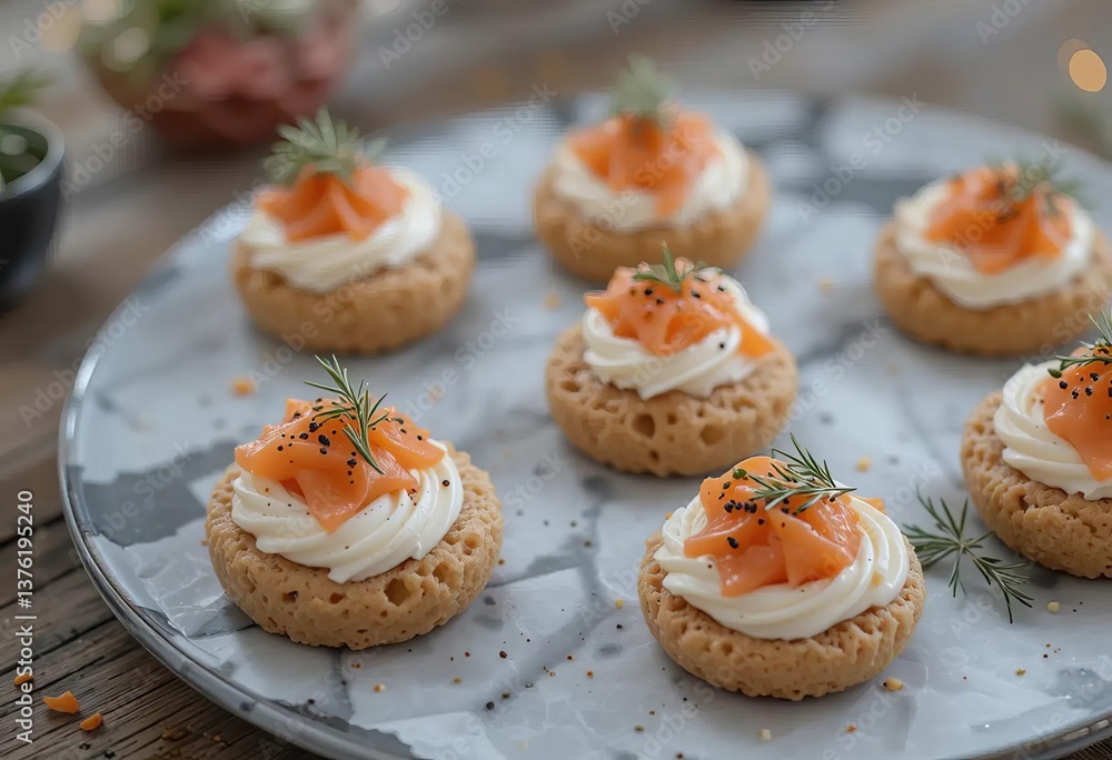 A video clip of festive canapés with cream sauce being prepared and served on a platter A video clip of festive canapés with cream sauce being prepared and served on a platter