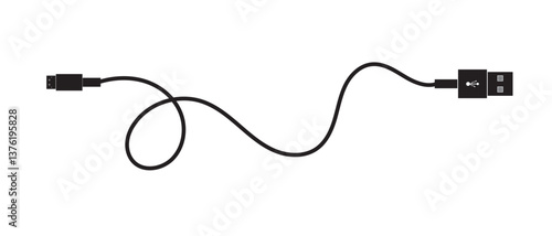USB cable port icon isolated on white background. Micro USB Cable, USB Cable Vector Art Illustration. Electronic device connector. 
