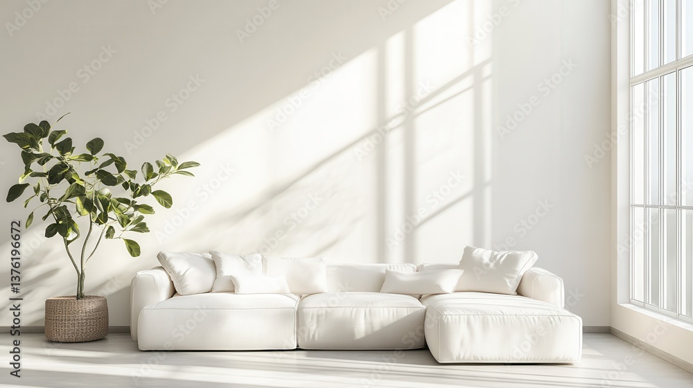 Modern Minimal clean clear contemporary living room home interior design daylight background,beige white sofa couch in living room daylight from window freshness moment mock up interior,generative ai Modern Minimal clean clear contemporary living room home interior design daylight background,beige white sofa couch in living room daylight from window freshness moment mock up interior,generative ai