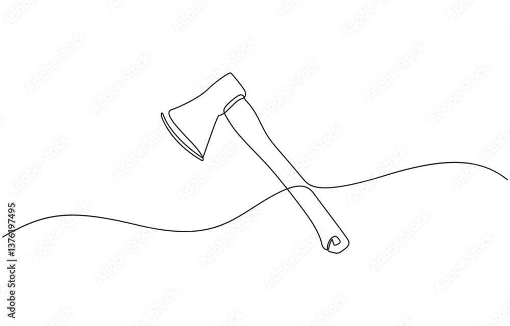 Obraz premium Continuous one line drawing summer camp set concept lantern camp, Continuous line arawing of Axe and hatchet minimalist design for forestry and farming tools.