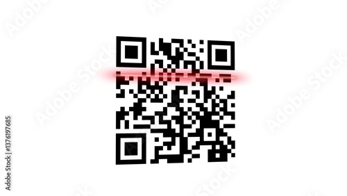 QR code being scanned with a red laser. 3d illustration