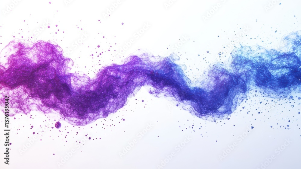Obraz premium An abstract digital flow of purple and blue particles spreads out on a white background creating a dynamic effect illustration