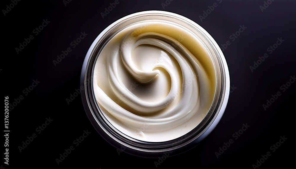 Glass jar with cream on a black background top view Glass jar with cream on a black background top view