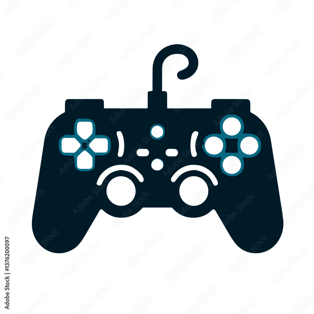 Gaming controller icon in sleek design with glowing buttons on white background for technology and entertainment concepts Gaming controller icon in sleek design with glowing buttons on white background for technology and entertainment concepts