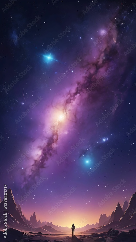 Fototapeta premium Magical Galaxy Illustration – Shining Stars & Cosmic Beauty | Stunning Night Sky with Stardust & Planets