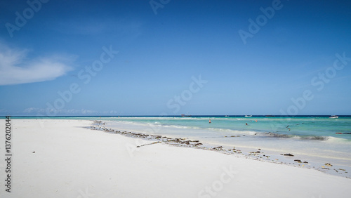 A beautiful white sand Muyuni Beach in Zanzibar, Tanzania