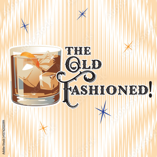 Retro Old Fashioned Cocktail Illustration