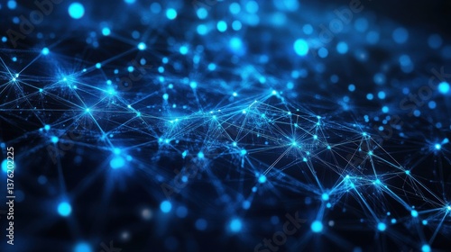 image featuring a futuristic technology pattern with glowing blue polygonal shapes, representing big data and advanced digital networks illustration