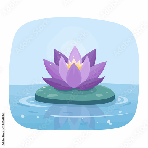 Obraz na płótnie Purple lotus flower on lily pad in blue water w salonie