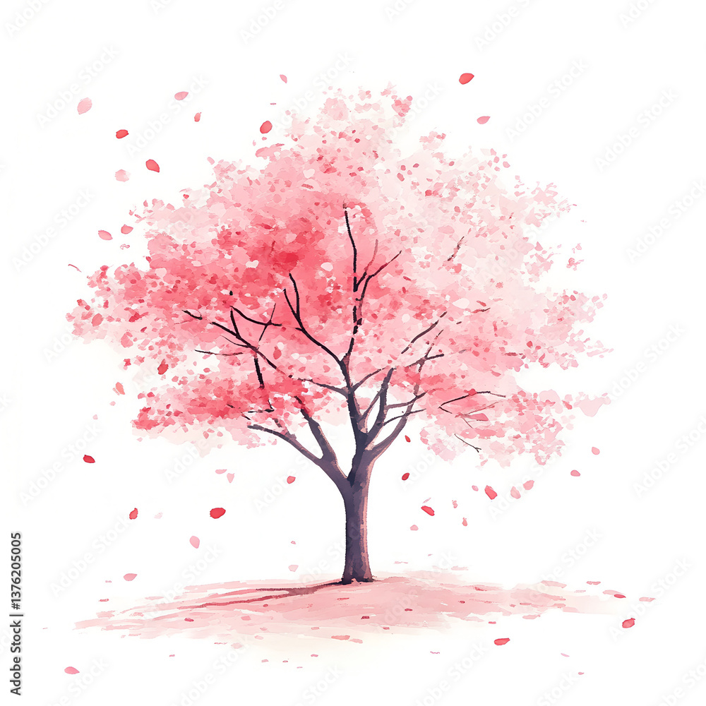Fototapeta premium Watercolor Cherry Blossom Trees – Hand-Painted Sakura Tree