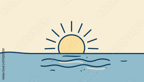 Obraz na płótnie Minimalist sunrise over ocean waves illustration w salonie