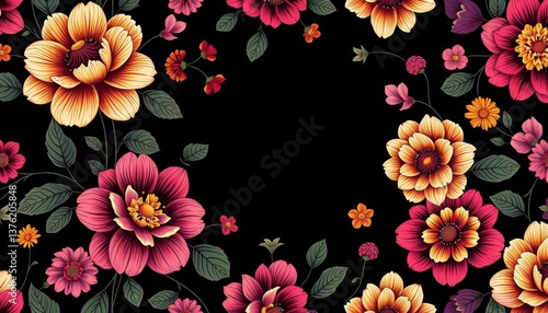 Wallpaper Mural Intricate, vintage-style floral seamless pattern with dark background and colorful blooms, hand drawn, seamless pattern Torontodigital.ca