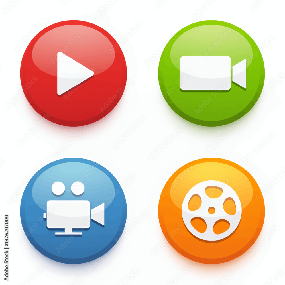 Glossy video media button icons set on white Glossy video media button icons set on white