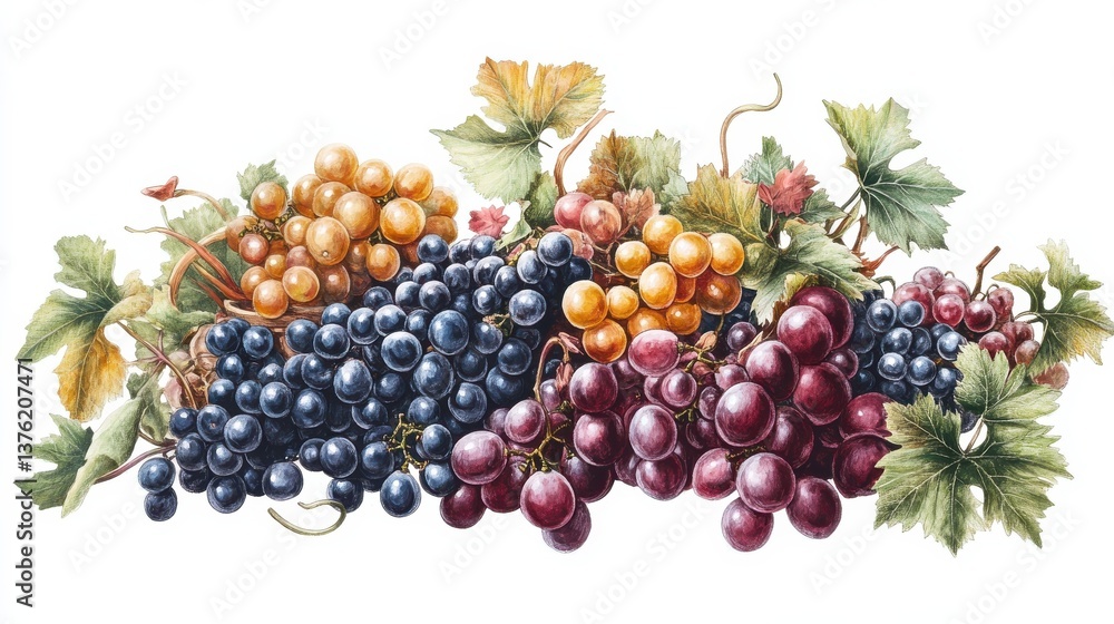 High-resolution grape brunch isolated on white. background, illustration High-resolution grape brunch isolated on white. background, illustration