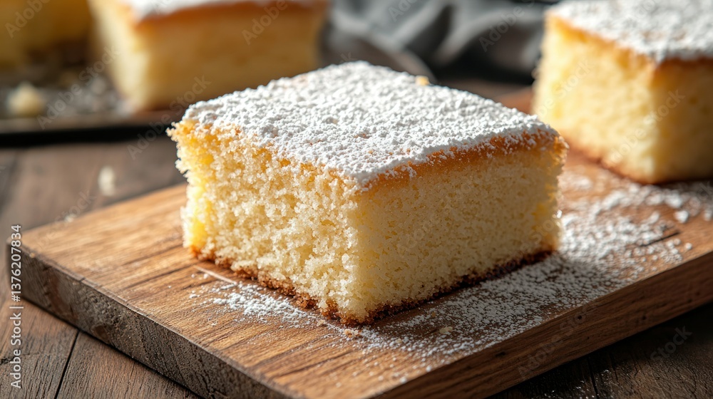 Moist vanilla cake on a wooden board. Moist vanilla cake on a wooden board.