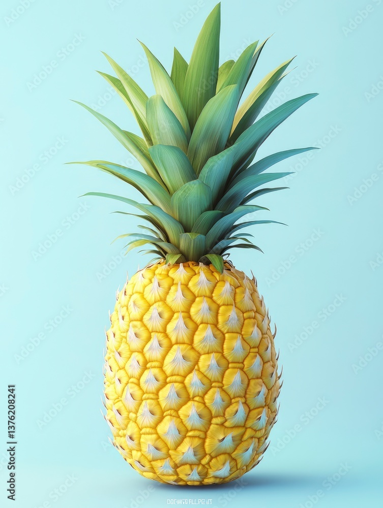Isolated Pineapple Fruit Still Life Composition on Light Blue Background Isolated Pineapple Fruit Still Life Composition on Light Blue Background
