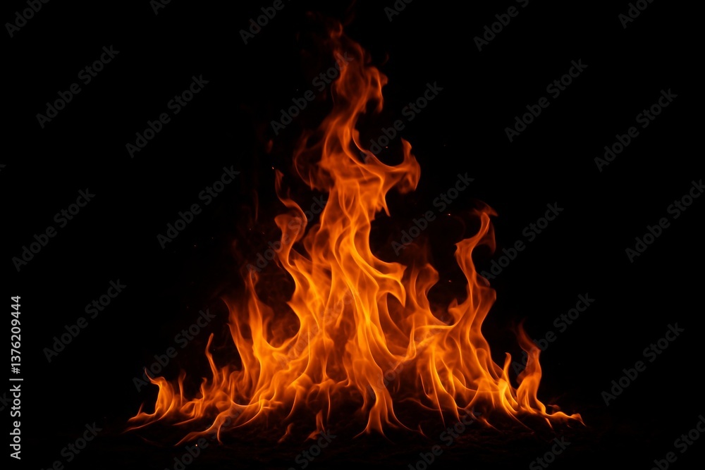 Fototapeta premium Bonfire blazing against a dark backdrop, radiating warmth and inviting glow as flames dance upward in captivating, mesmerizing patterns, creating an enchanting atmosphere