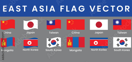 Flags of East Asia,Country Symbols & Icon Set