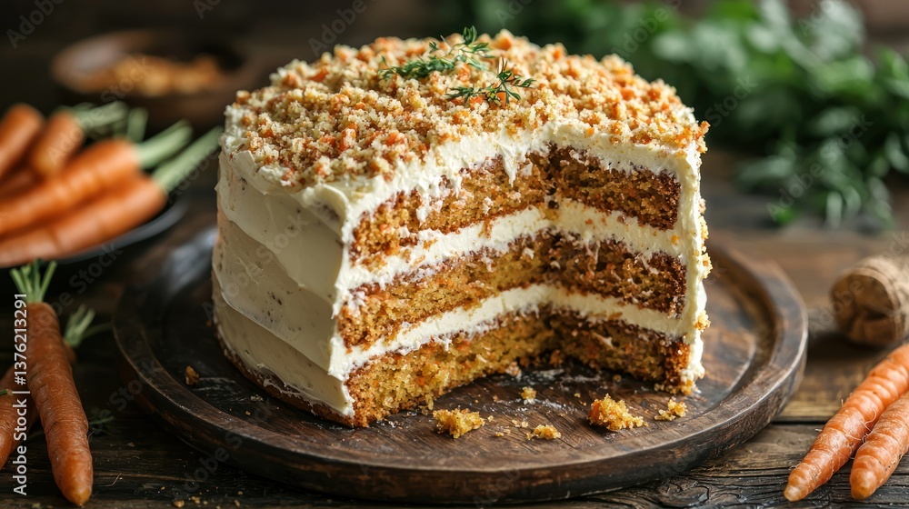 Rustic whole carrot cake with garnish. Rustic whole carrot cake with garnish.