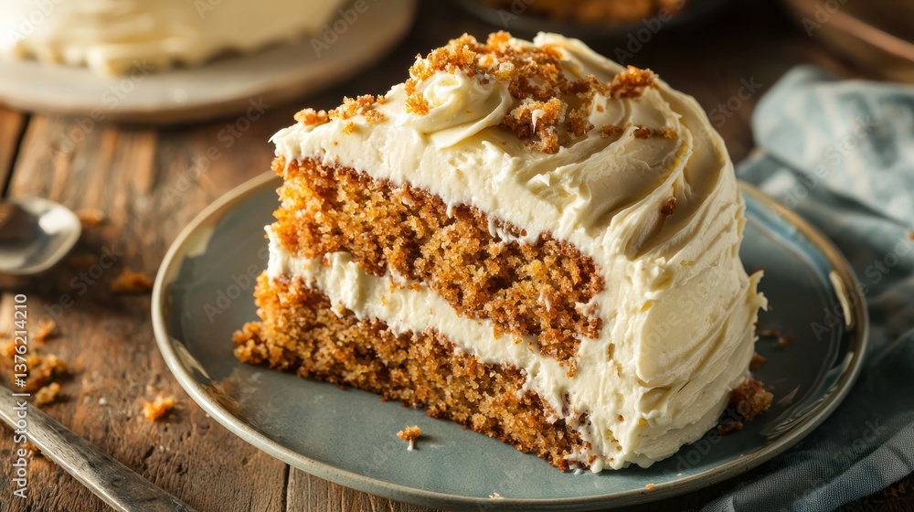Slice of homemade carrot cake with cream cheese frosting Slice of homemade carrot cake with cream cheese frosting