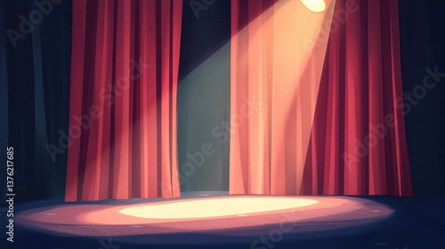 red stage curtains with a spotlight illustration