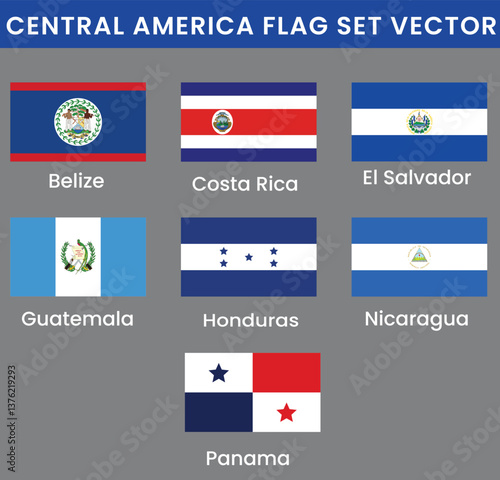 Central American Nations Flag Set Vector