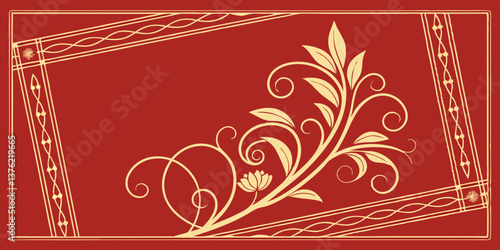 Luxury invitation card background vector. Elegant classic antique design, gold lines gradient on red background. Premium design illustration for gala card, grand opening