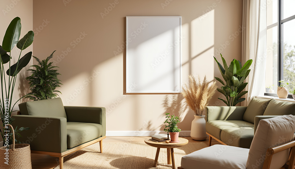 Fototapeta premium mockup pictures on the wall, light warm interior