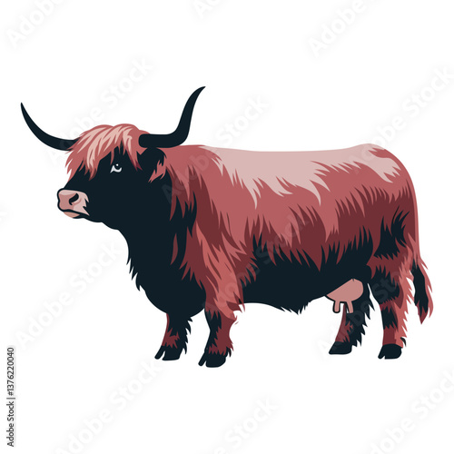 Full shot of a Highland cow illustration.